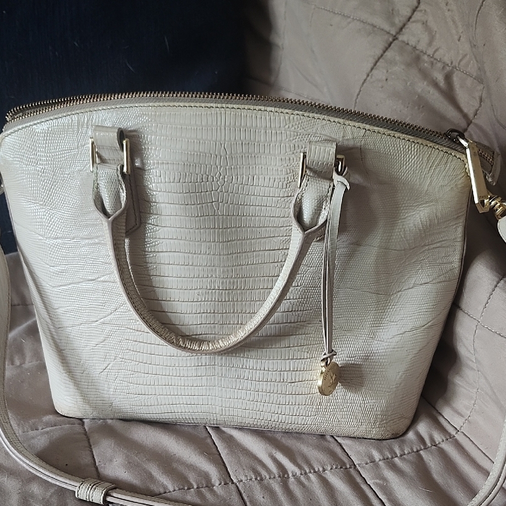 Brahmin Cream Satchel Luxurious Leather Bag